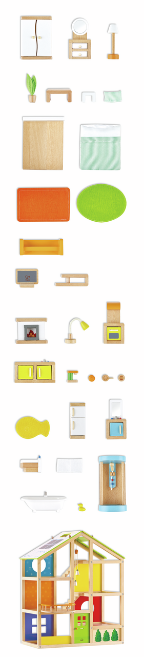 Gran Casa de Muñecas de Madera con Muebles